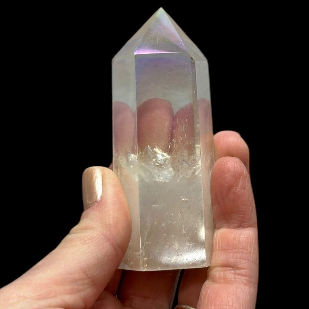 Aura Clear Quartz Point Tower Obelisk Crystal Wand Size Small: 3" - 3.2" Tall - Picture 3 of 16